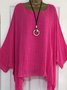 Cotton-Blend Loose Casual Solid Crew Neck Shirt & Blouses